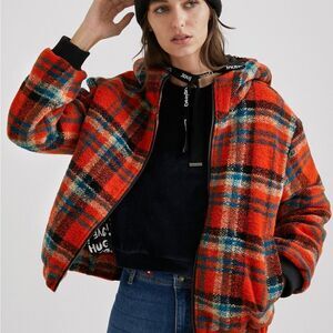 Desigual fuzzy collegiate vintage bomber jacket size S